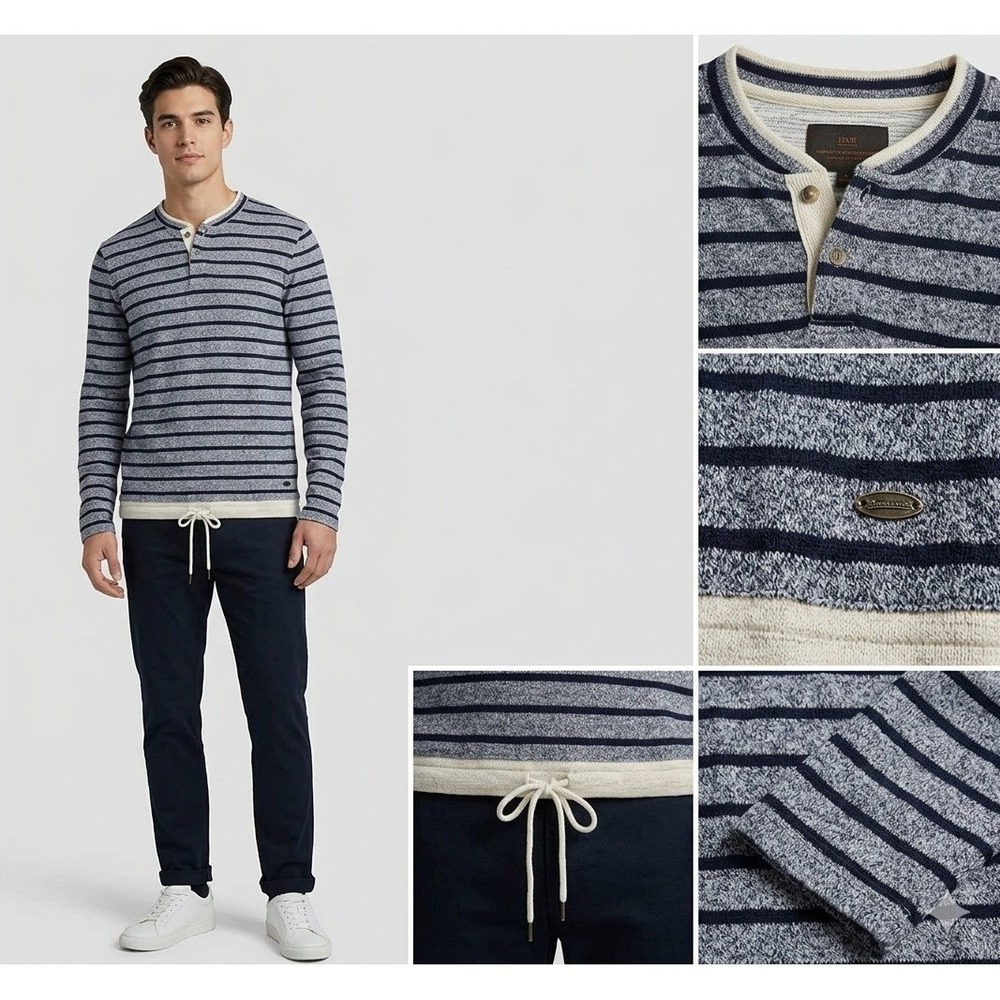 Scotch & Soda Striped Henley Mens Size M Blue White Nautical Casual